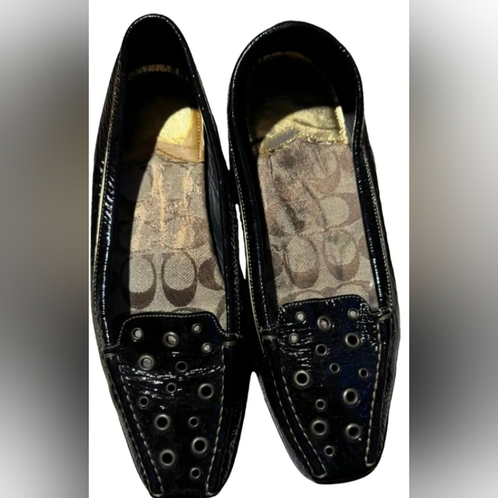 Coach Black Patent Leather Loafers with Signature Insole